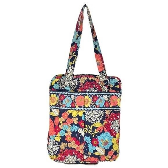 Vera Bradley Happy Snails Tall Tote Double Shoulder Strap Bag Floral W/Monogram - Picture 1 of 12